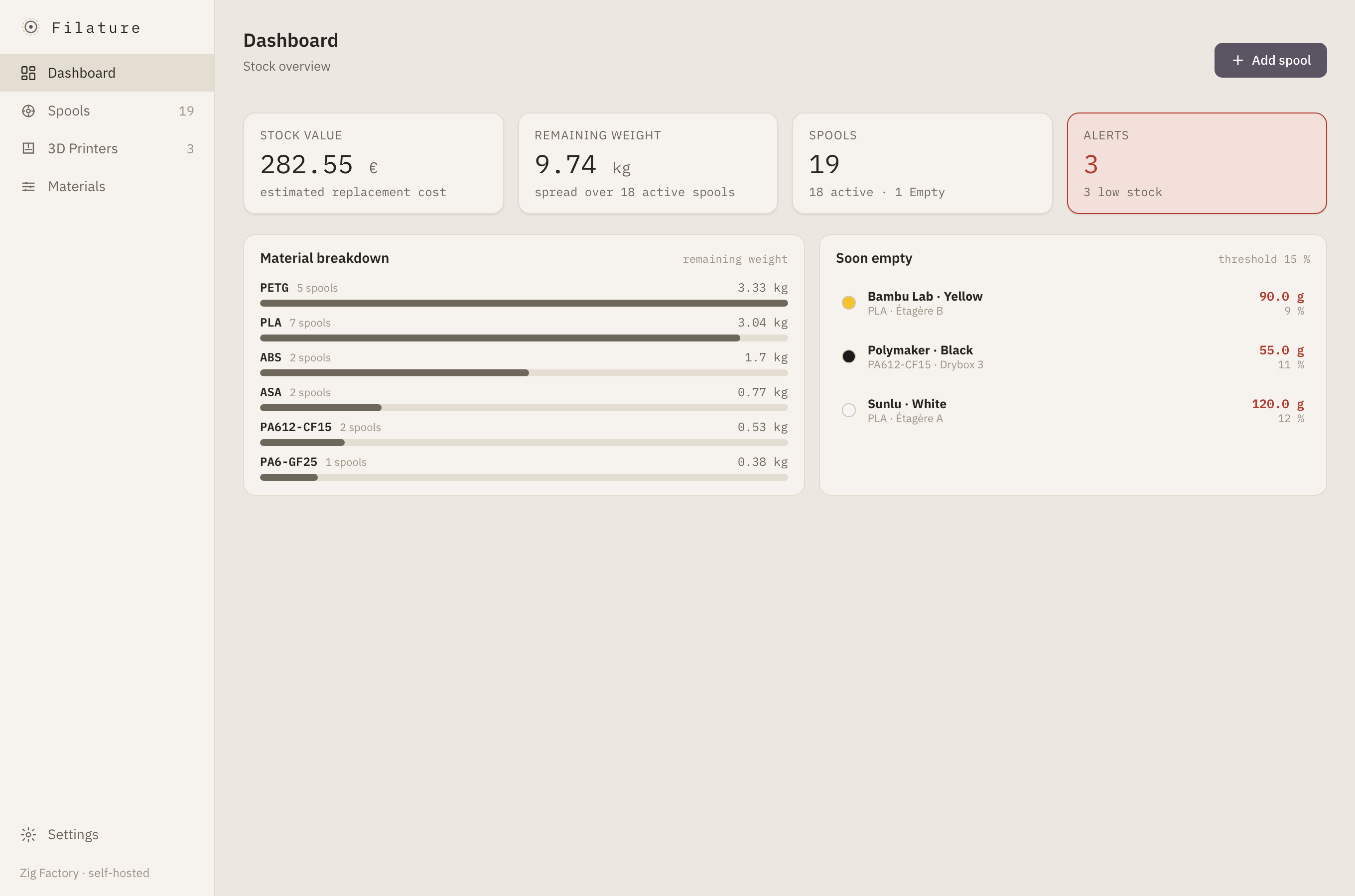 Filature — Filament Stock Management